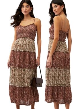 SHOW ME YOUR MUMU "Emira" Floral Print Tiered Maxi Sundress - Size M